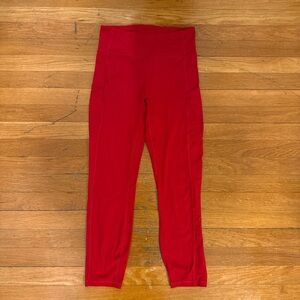 Red High-Waisted Leggings with pockets